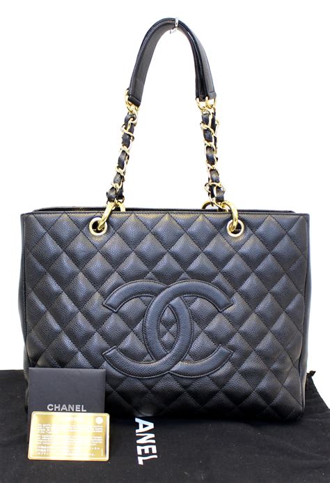 chanel black caviar leather large cinch shopping tote bag